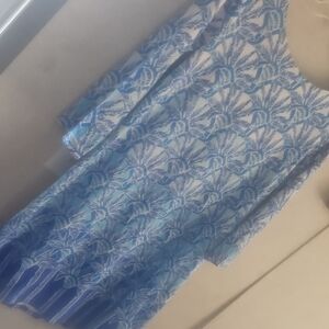 Lilly Pulitzer White Dress with Blue Palm Print